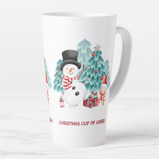 Schattigee Happy Snowman Kerstnaam Groot Latte Mok (Rechterhoek)