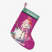 Schattigee Happy Snowman met Cadeau voor jou Kleine Kerstsok (Voorkant (Hangend))
