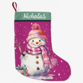 Schattigee Happy Snowman met Cadeau voor jou Kleine Kerstsok (Voorkant)