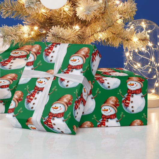 Schattigee Happy Snowman Waterverf Pattern Cadeaupapier (Feestdagen)