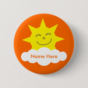 Schattigee  Happy Sun Oranje Naam Tag Ronde Button 5,7 Cm