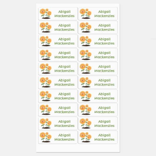 Schattigee Happy Sunflowers cartoon gepersonalisee Labels (Vel)