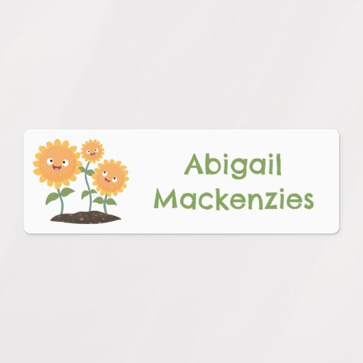 Schattigee Happy Sunflowers cartoon gepersonalisee Labels (Design 2)