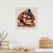 Schattigee Happy Thanksgiving kalkoen Poster (Keuken)