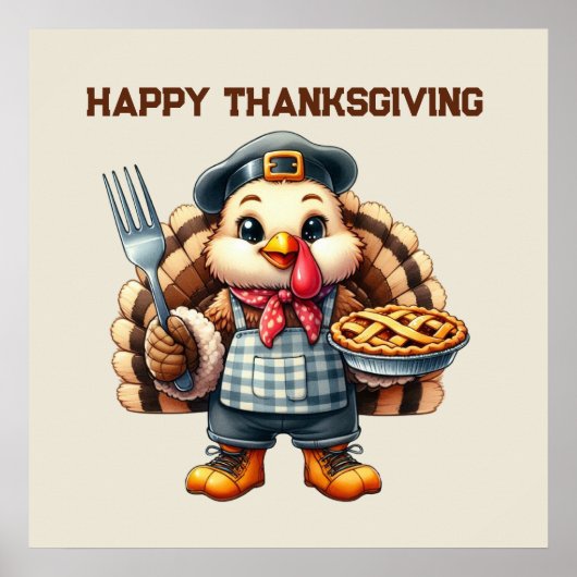 Schattigee Happy Thanksgiving kalkoen Poster (Voorkant)