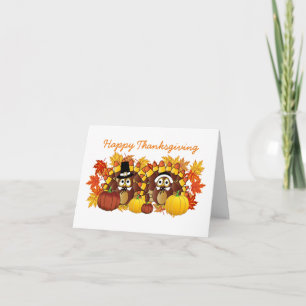 Schattigee Happy Thanksgiving Pelgrim Uilen Feestdagen Kaart