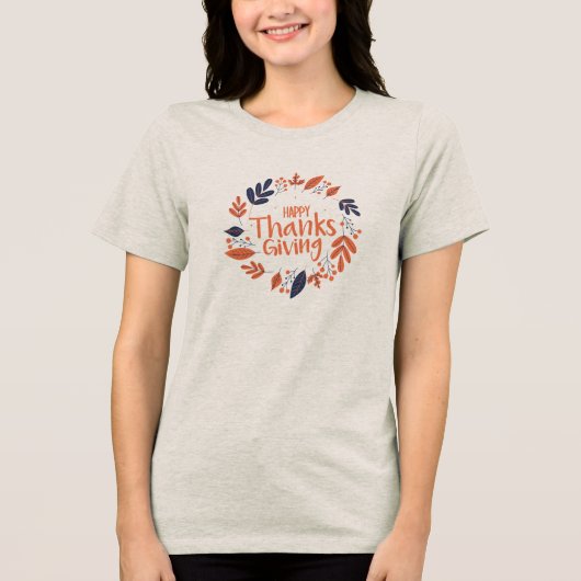 Schattigee Happy Thanksgiving Turkije Dag met Bloe Tri-Blend Shirt (Voorkant)