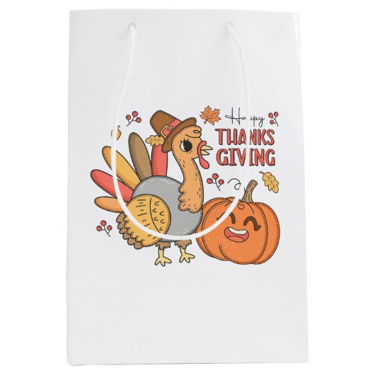 Schattigee Happy Thanksgiving Turkije Pompoen Medium Cadeauzakje (Voorkant)