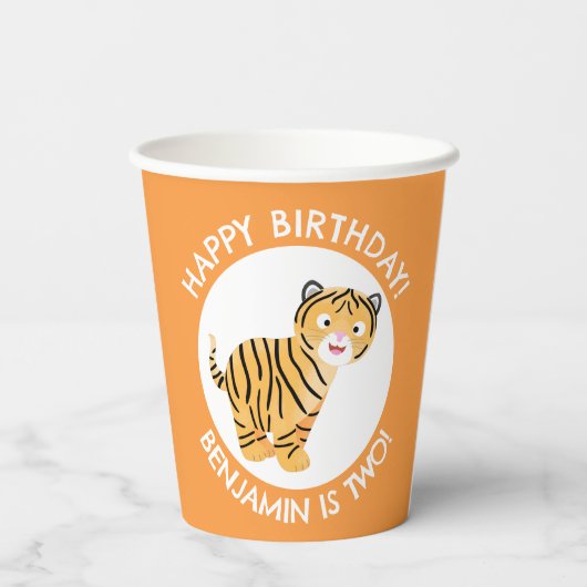 Schattigee Happy Tiger Cub gepersonaliseerde carto Papieren Bekers