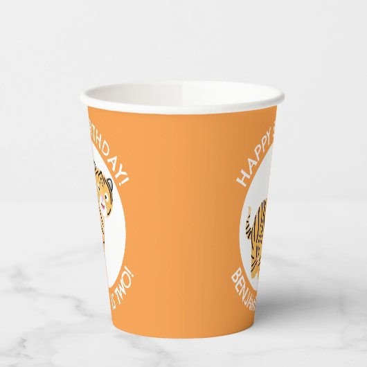 Schattigee Happy Tiger Cub gepersonaliseerde carto Papieren Bekers (Links)