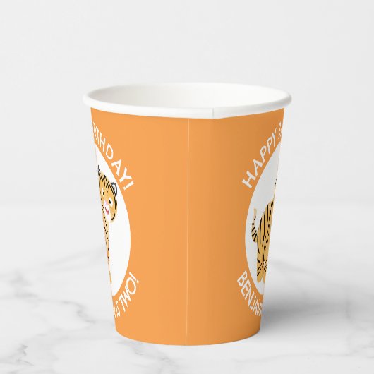 Schattigee Happy Tiger Cub gepersonaliseerde carto Papieren Bekers (Rechts)