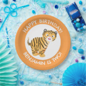 Schattigee Happy Tiger Cub gepersonaliseerde carto Papieren Bordje (Feest)