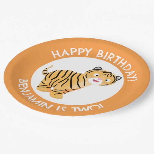 Schattigee Happy Tiger Cub gepersonaliseerde carto Papieren Bordje (Gekanteld)
