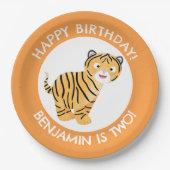 Schattigee Happy Tiger Cub gepersonaliseerde carto Papieren Bordje (Voorkant)