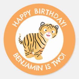 Schattigee Happy Tiger Cub gepersonaliseerde carto Ronde Sticker