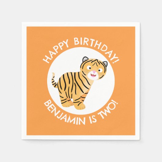 Schattigee Happy Tiger Cub gepersonaliseerde carto Servet (Voorkant)