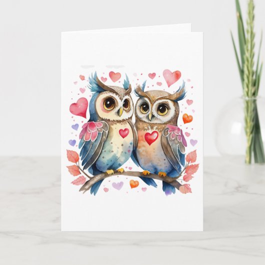 Schattigee Happy Uilen in Liefde BLANK Kaart (Voorkant)