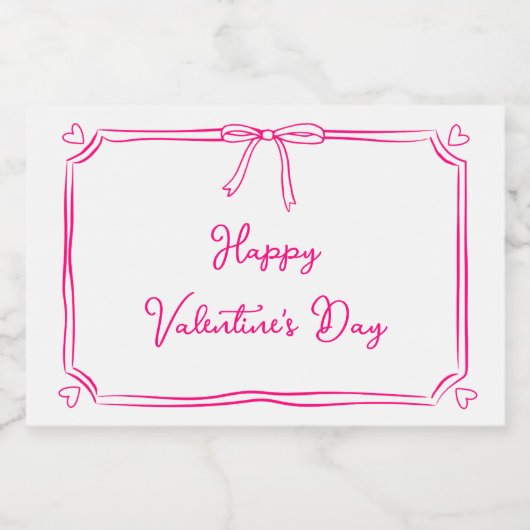 Schattigee Happy Valentine's Day Coquette Bow Girl Sparkling Wijnetiket (Enkel label)