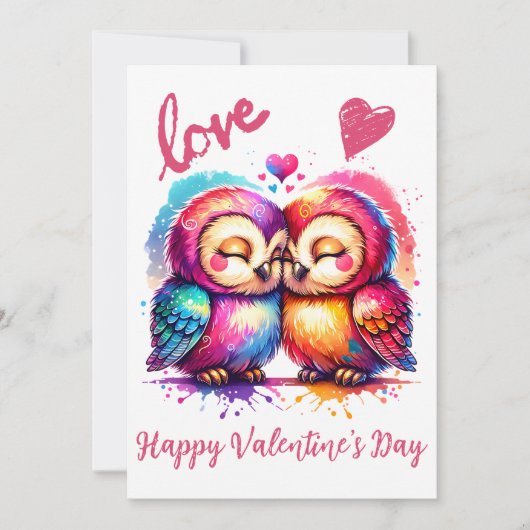 Schattigee Happy Valentine's Day met schattige uil Feestdagenkaart (Voorkant)