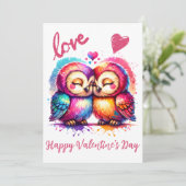Schattigee Happy Valentine's Day met schattige uil Feestdagenkaart (Staand voorkant)