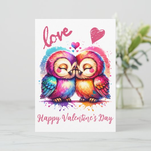 Schattigee Happy Valentine's Day met schattige uil Feestdagenkaart (Staand voorkant)