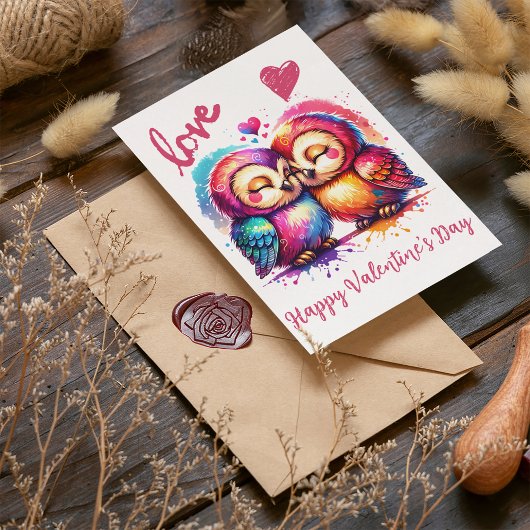 Schattigee Happy Valentine's Day met schattige uil Feestdagenkaart