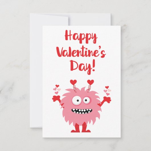 Schattigee Happy Valentine's Day Roze Cartoon Mons Notitiekaartje (Voorkant)