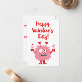 Schattigee Happy Valentine's Day Roze Cartoon Mons Notitiekaartje (Voorkant / Achterkant in situ)