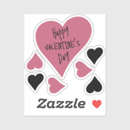 Schattigee "Happy Valentines Day" Roze en Zwarte H Sticker
