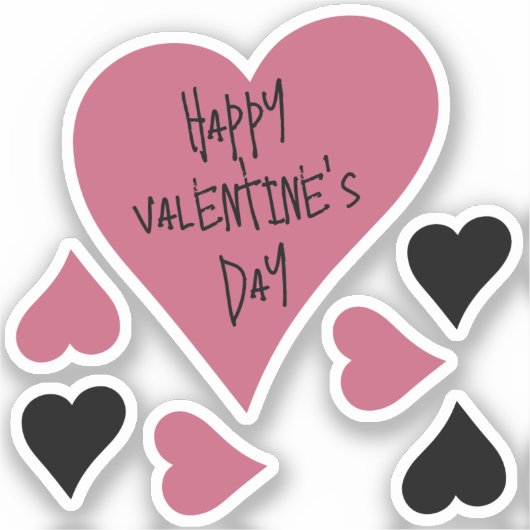 Schattigee "Happy Valentines Day" Roze en Zwarte H Sticker (Voorkant)
