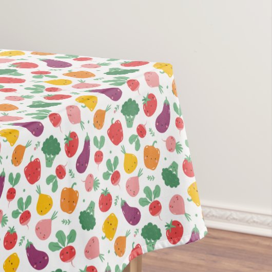 Schattigee Happy Veggies op wit Tafelkleed (Voorbeeld)
