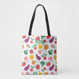 Schattigee Happy Veggies op witte achtergrond Tote Bag
