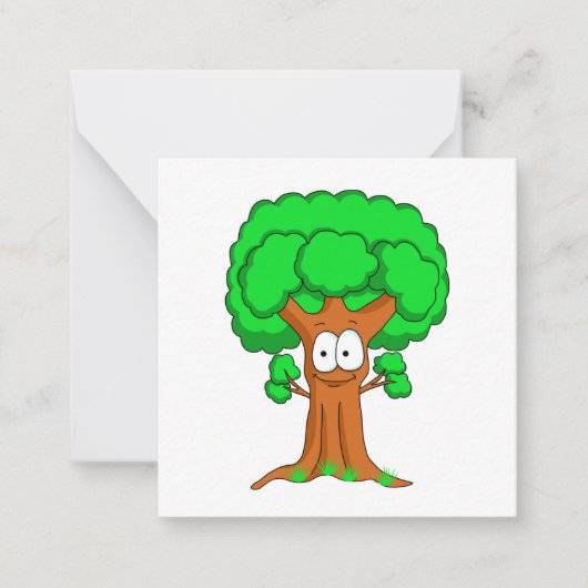 Schattigee Happy Whimsical Green Tree Notitiekaartje (Voorkant)