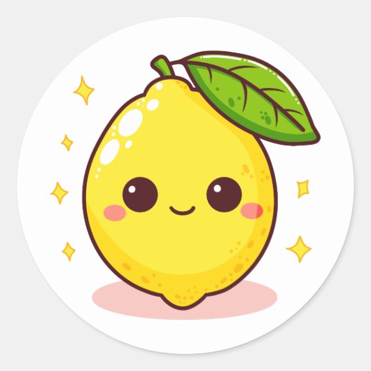 Schattigee Happy Yellow Lemon Ronde Sticker (Voorkant)
