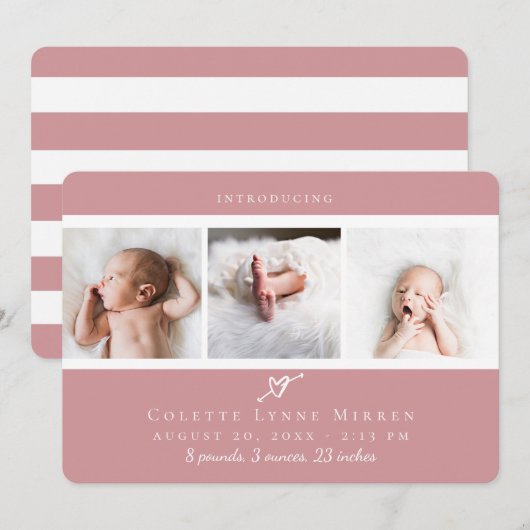 Schattigee Hart Foto Collage Geboorteaankondiging Bedankkaart (Voorkant / Achterkant)