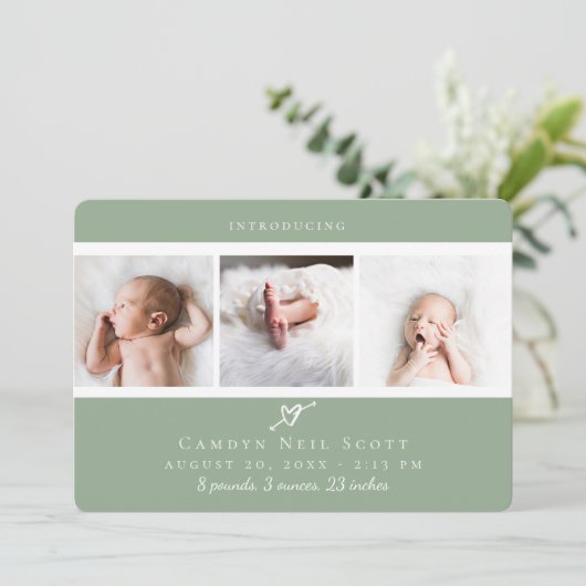 Schattigee Hart Fotostrip Geboorteaankondiging Sag Bedankkaart (Staand voorkant)