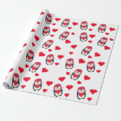 Schattigee Hart Pinguïn Winter Cadeaupapier (Uitgerold)