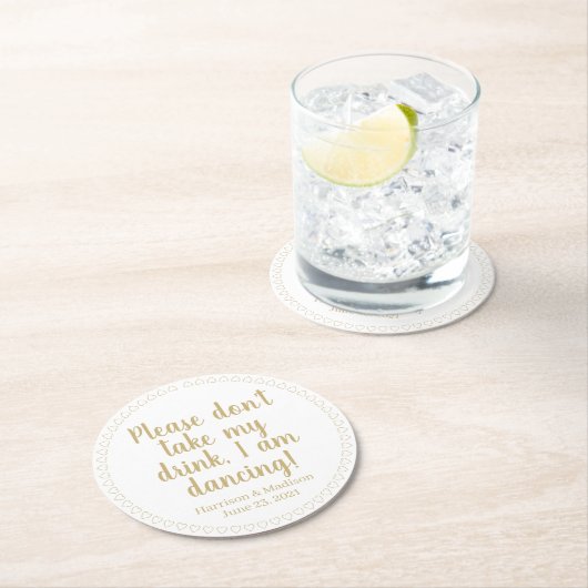 Schattigee harten aangepaste gouden tekst namen da ronde kartonnen onderzetter (Insitu)