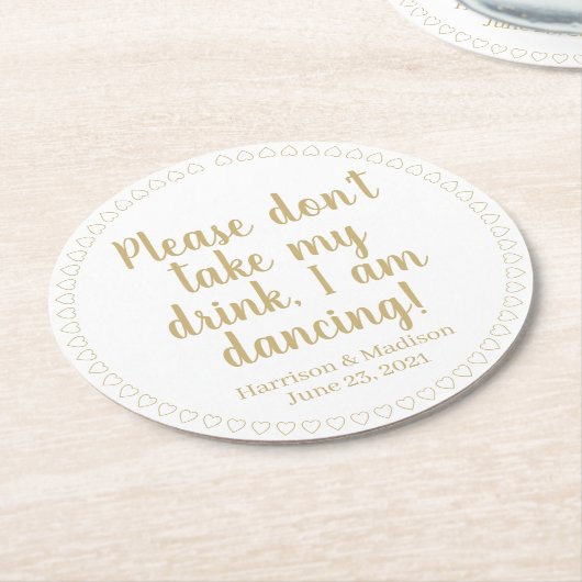 Schattigee harten aangepaste gouden tekst namen da ronde kartonnen onderzetter (Gebogen)