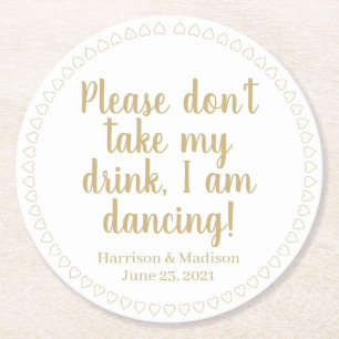 Schattigee harten aangepaste gouden tekst namen da ronde kartonnen onderzetter