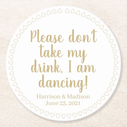 Schattigee harten aangepaste gouden tekst namen da ronde kartonnen onderzetter (Voorkant)