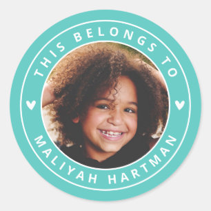 Schattigee harten cirkel Lijst Fotonaam School Aqu Ronde Sticker