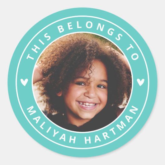 Schattigee harten cirkel Lijst Fotonaam School Aqu Ronde Sticker (Voorkant)