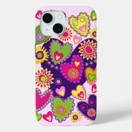 Schattigee harten en bloemen iPhone 15 case