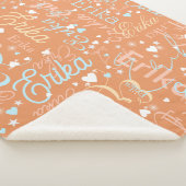 Schattigee harten en sterren met naam op abrikoos sherpa deken (3/4)