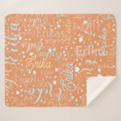 Schattigee harten en sterren met naam op abrikoos sherpa deken (Voorkant (horizontaal))