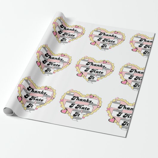 Schattigee harten geel kant en roze Bedankt, ik ha Cadeaupapier (Uitgerold)