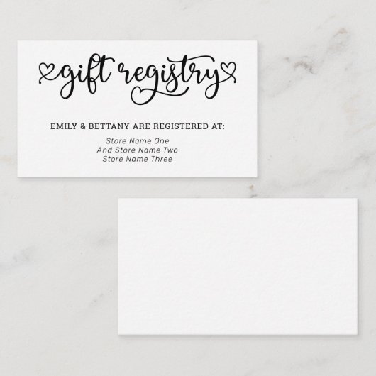 Schattigee Harten Gift Registry Wedding Informatiekaartje (Voorkant / Achterkant)
