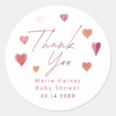 Schattigee harten Girly Baby shower Dank u Ronde Sticker (Voorkant)