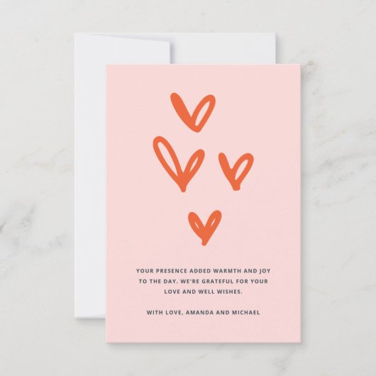 Schattigee harten pastel roze bedankkaart (Voorkant)